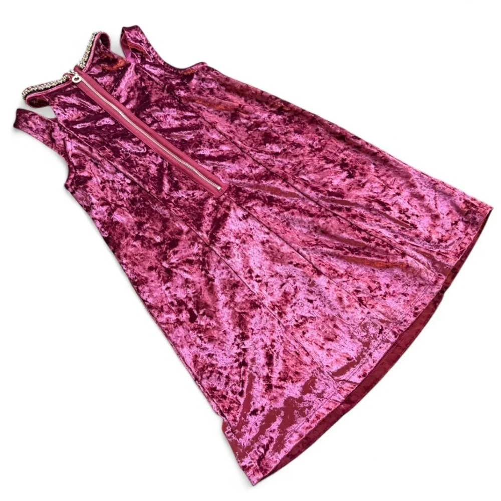 Hannah Banana Jeweled Velvet A-Line Holiday Party Dress Fuchsia Pink Girls 10